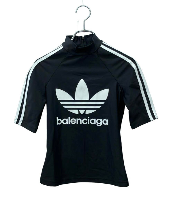 美品 BALENCIAGA adidas 半袖Tシャツ モックネック 後ジップアップ レディース SIZE 34 (XS) バレンシアガ アディダス