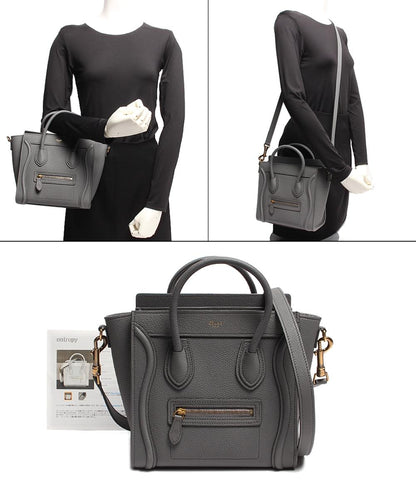 セリーヌ 2way レザー ハンドバッグ ゴールド金具 ラゲージ ナノ ショッパー コール レディース CELINE