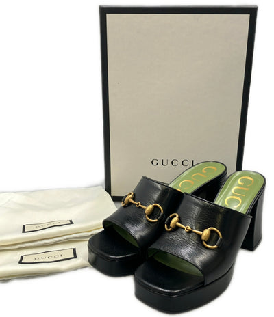 美品 GUCCI ホースビット チャンキーヒールミュール 602390 レディース SIZE 38 (24cm) グッチ