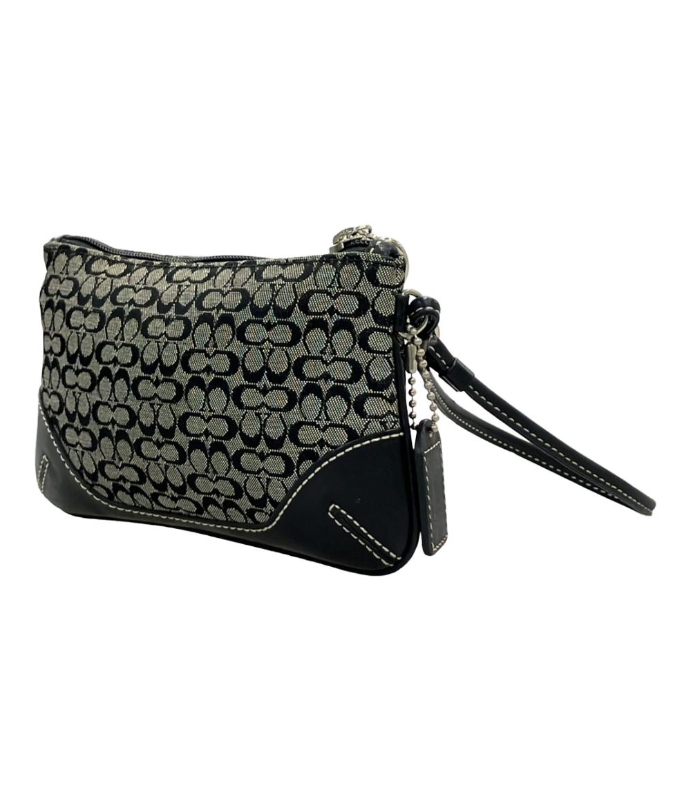 コーチ ポーチ アクセサリーポーチ ストラップ付き キャンバス レザー ミニシグネチャー レディース COACH