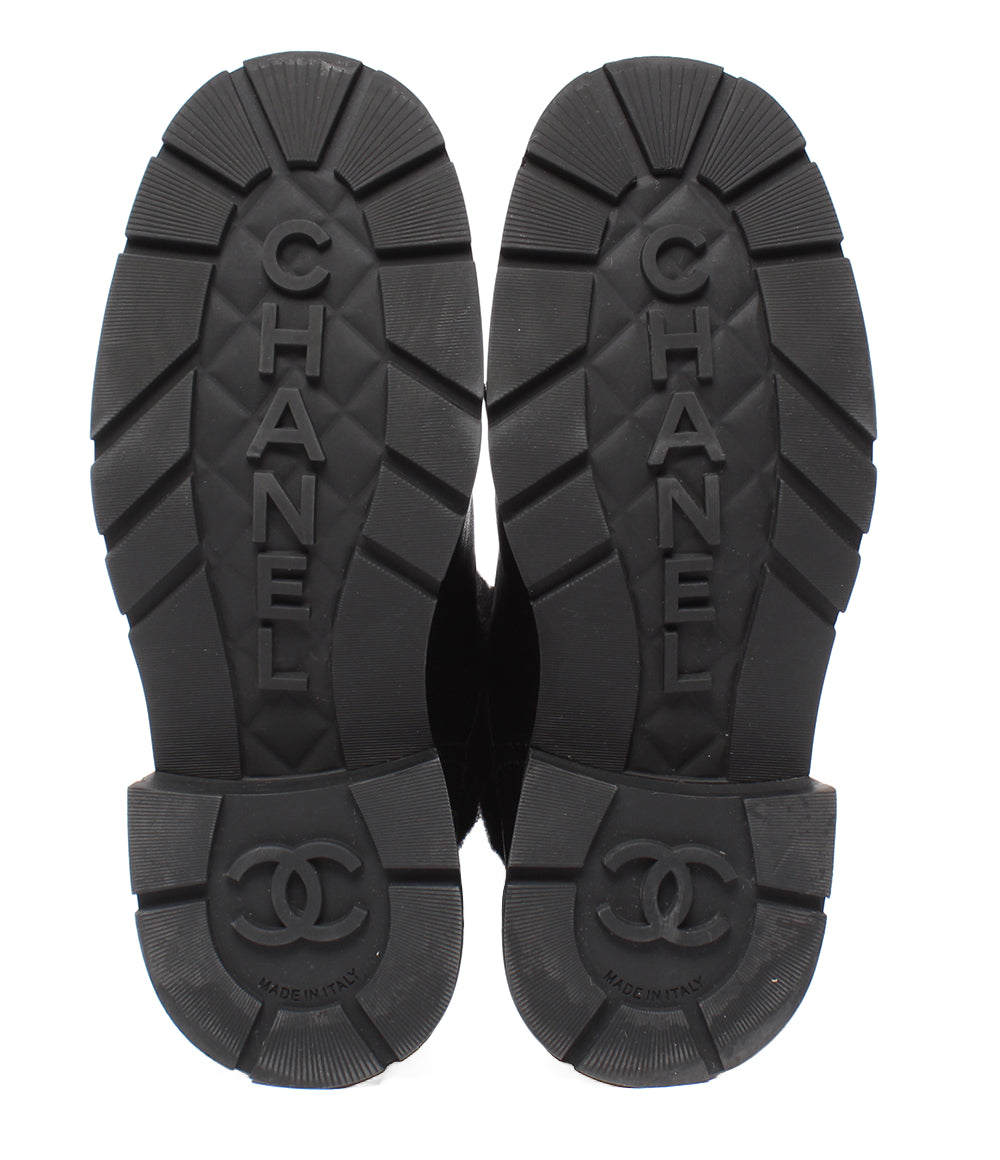 CHANEL ターンロック ココマーク レザー ニット ショートブーツ G45282 レディース SIZE 37 (24.5cm) シャネル