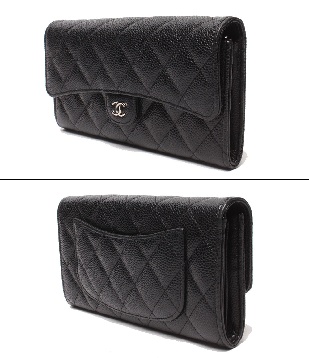 CHANEL 長財布 シルバー金具 キャビアスキン 31番台 マトラッセ クラシックロングフラップウォレット AP0241 レディース シャネル