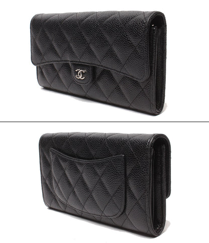 CHANEL 長財布 シルバー金具 キャビアスキン 31番台 マトラッセ クラシックロングフラップウォレット AP0241 レディース シャネル