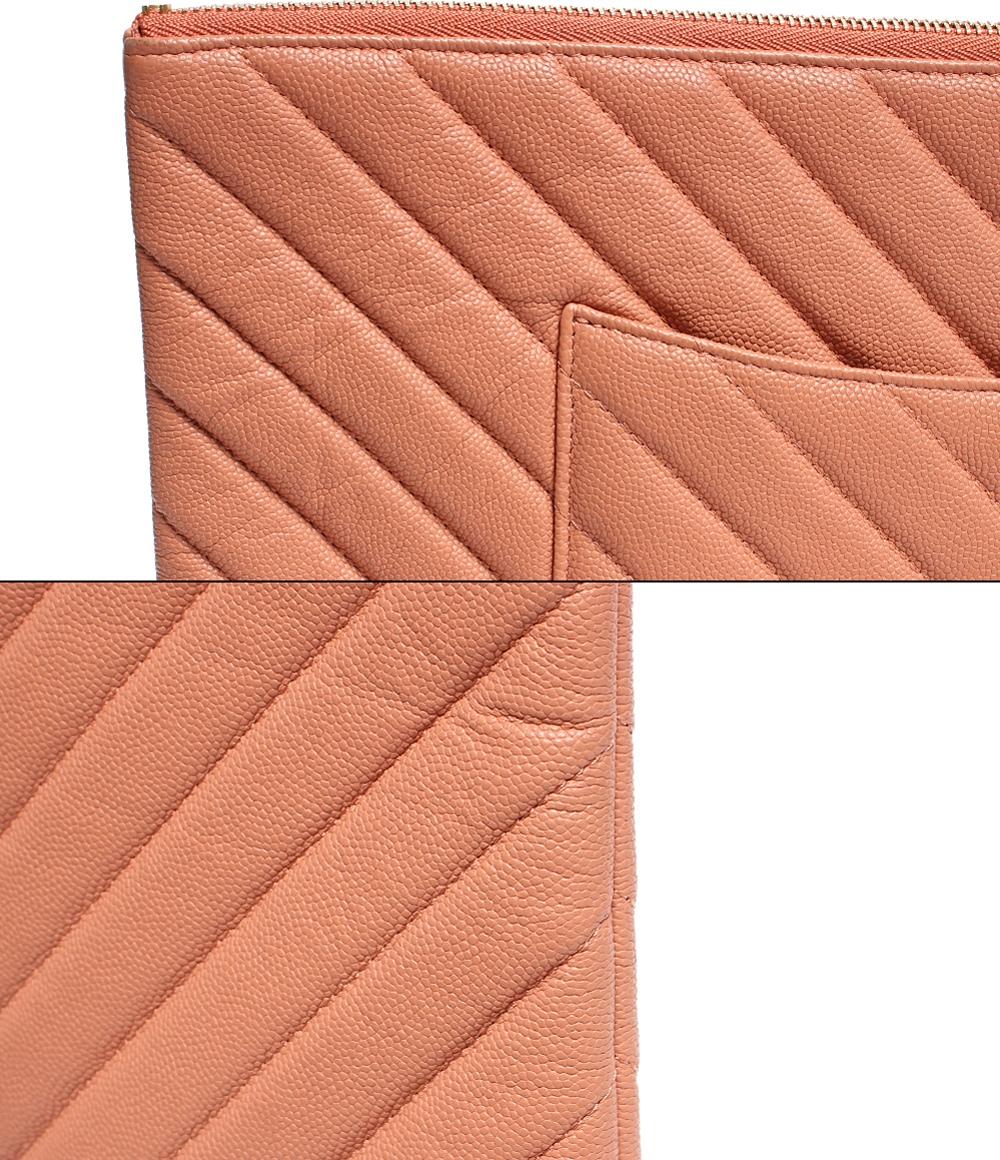 レザークラッチバッグ ココマーク  フクロウ ゴールド金具 シェブロン Ｖステッチ キャビアスキン レディース CHANEL