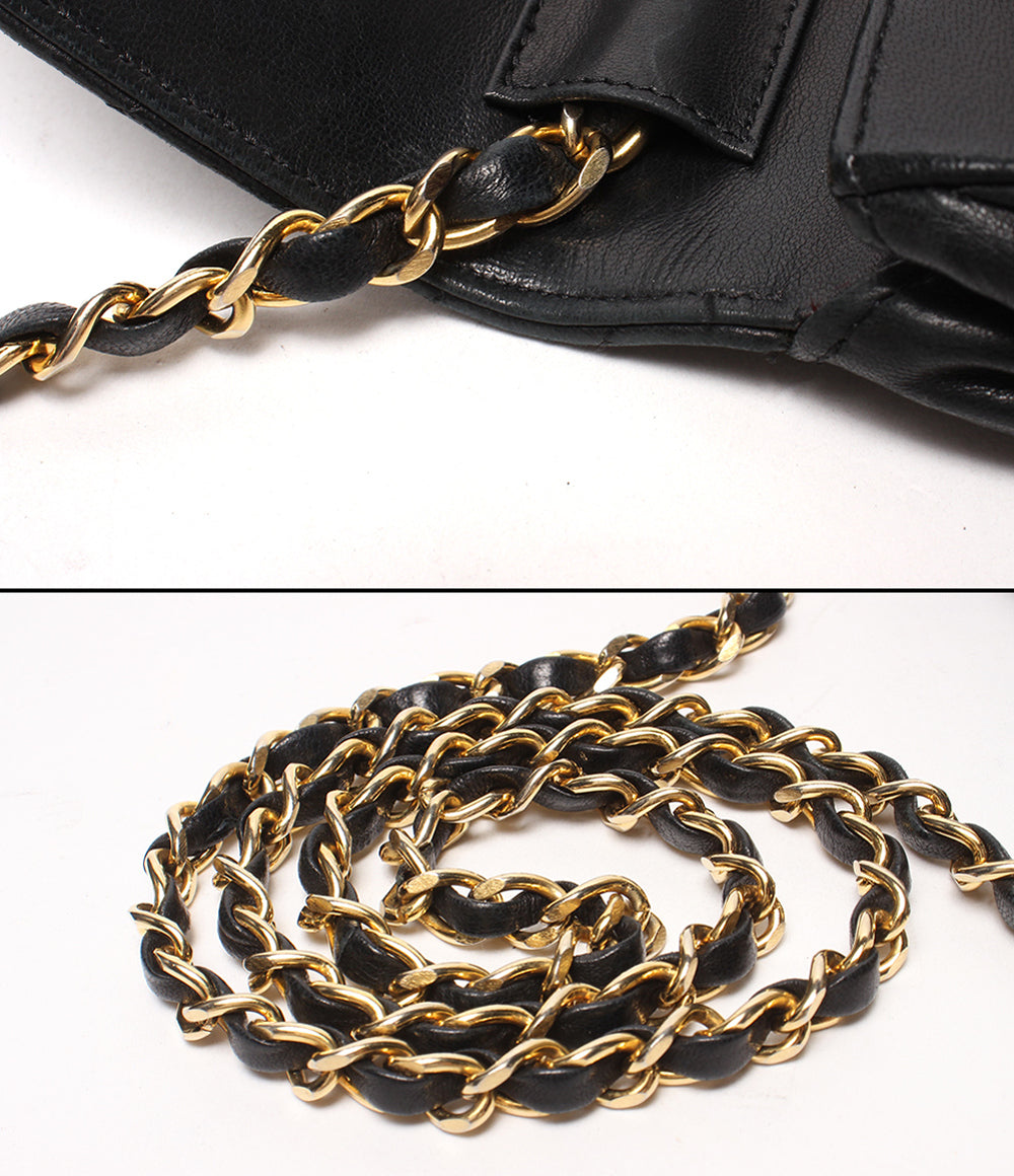 訳あり CHANEL チェーンショルダーバッグ 肩掛け ゴールド金具 ラムスキン ハーフムーン レディース シャネル