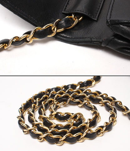 訳あり CHANEL チェーンショルダーバッグ 肩掛け ゴールド金具 ラムスキン ハーフムーン レディース シャネル