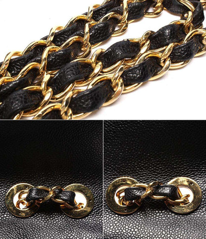 CHANEL チェーンショルダーバッグ ダブルチェーン ゴールド金具 キャビアスキン 3番台 肩掛け マドモアゼル レディース シャネル