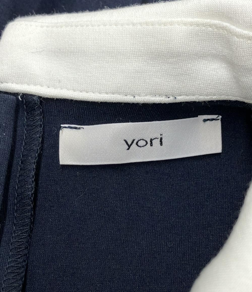 新品タグ付き yori ヨリ ケープフリルブラウス ブラック 36サイズ yori ヨリ ブライトフリル ブラウス アセテート 七分袖 36 ブラック