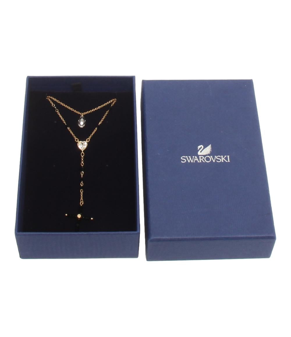 美品 スワロフスキー ロングネックレス 2連 クロスモチーフ ハートモチーフ レディース SWAROVSKI