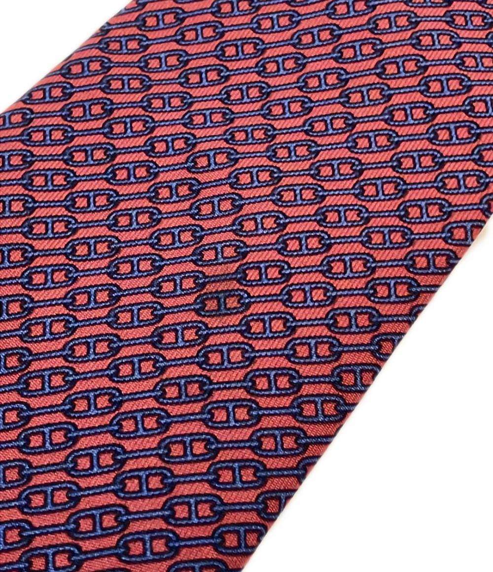 エルメス　ネクタイ エルメス HERMES 植物柄 8.5cm ネイビー×オレンジ シルク