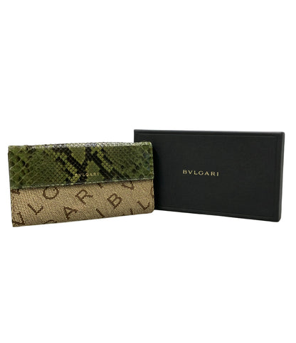美品 BVLGARI 三つ折り長財布 ダブルホック 蛇革 レディース ブルガリ