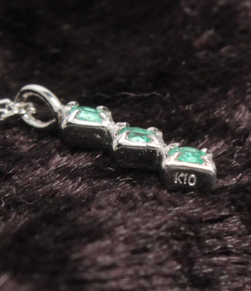 美品 ネックレス K10WG K10 エメラルド レディース