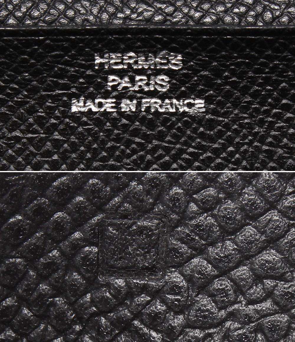 HERMES 三つ折り長財布 シルバー金具 □K刻印 ヴォーエプソン ベアン デュプリ メンズ レディース エルメス