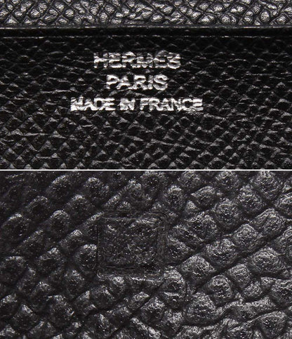 HERMES 三つ折り長財布 シルバー金具 □K刻印 ヴォーエプソン ベアン デュプリ メンズ レディース エルメス