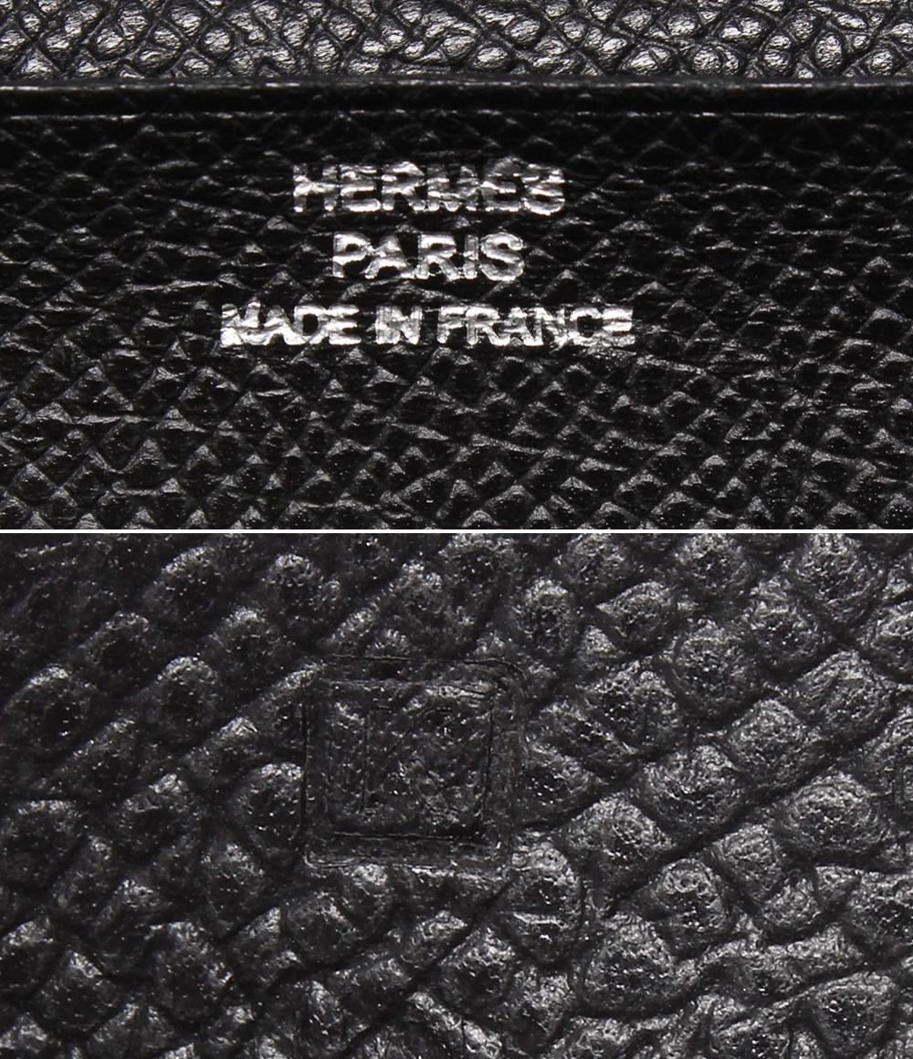 HERMES 三つ折り長財布 シルバー金具 □K刻印 ヴォーエプソン ベアン デュプリ メンズ レディース エルメス