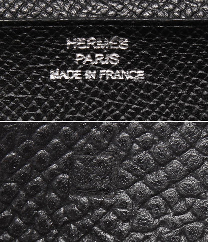 HERMES 三つ折り長財布 シルバー金具 □K刻印 ヴォーエプソン ベアン デュプリ メンズ レディース エルメス