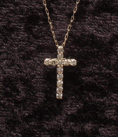 美品 ネックレス K10 ダイヤ 0.20ct クロス レディース