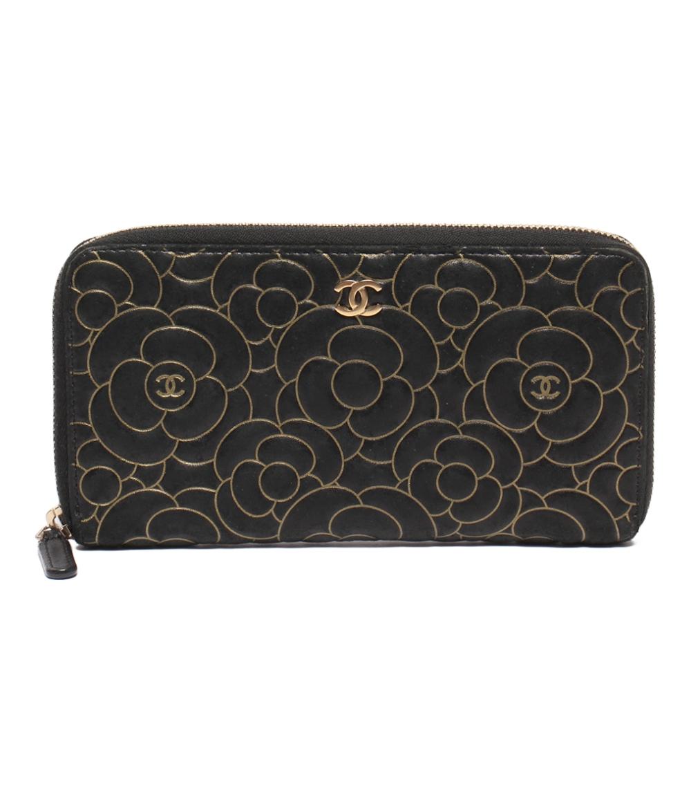 シャネル ラウンドファスナー長財布 ゴールド金具 カメリア レディース CHANEL