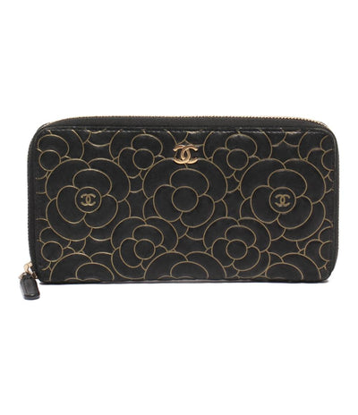 シャネル ラウンドファスナー長財布 ゴールド金具 カメリア レディース CHANEL