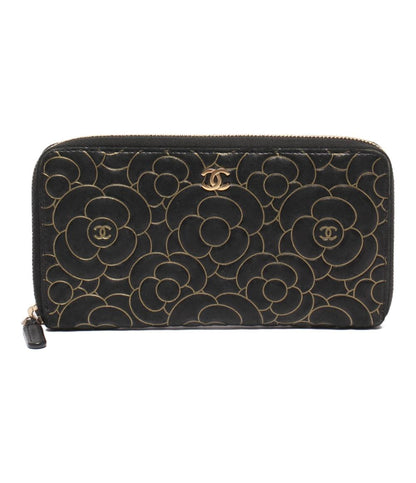 シャネル ラウンドファスナー長財布 ゴールド金具 カメリア レディース CHANEL