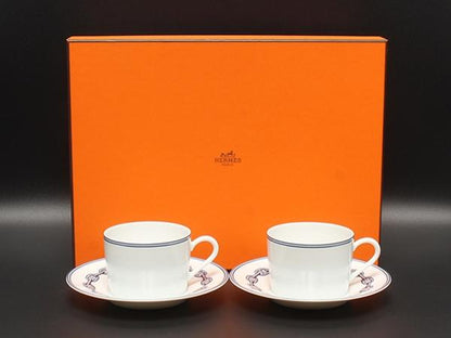 美品 エルメス カップ＆ソーサー 2客セット ペア シェーヌダンクル HERMES
