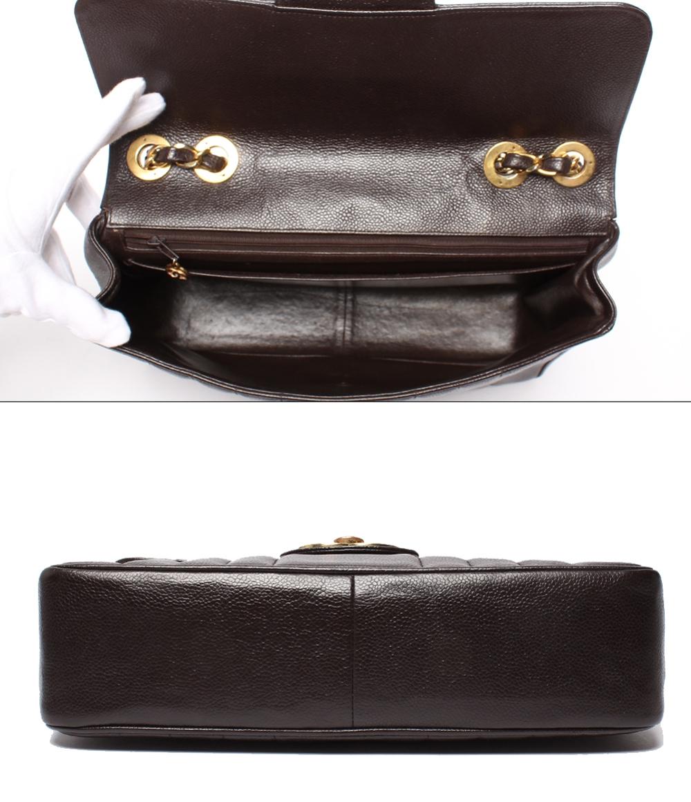 CHANEL チェーンショルダーバッグ 肩掛け ゴールド金具 キャビアスキン ターンロック ダブルチェーン シングルフラップ マドモアゼル レディース