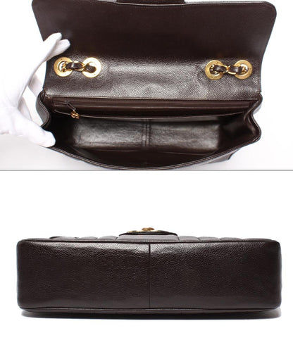 CHANEL チェーンショルダーバッグ 肩掛け ゴールド金具 キャビアスキン ターンロック ダブルチェーン シングルフラップ マドモアゼル レディース