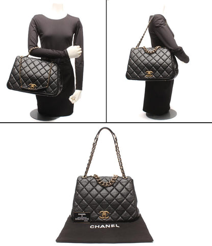 CHANEL 2WAYチェーンハンドバッグ ショルダーバッグ 肩掛け ゴールド金具 パリボンベイ マトラッセ ダブルチェーン シングルフラップ レディース