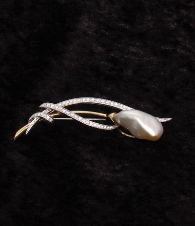 Uyeda Jeweller ブローチ K18 Pt950 バロックパール 約22x12mm ダイヤ レディース ウエダジュエラー