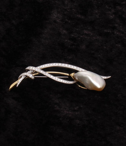 Uyeda Jeweller ブローチ K18 Pt950 バロックパール 約22x12mm ダイヤ レディース ウエダジュエラー