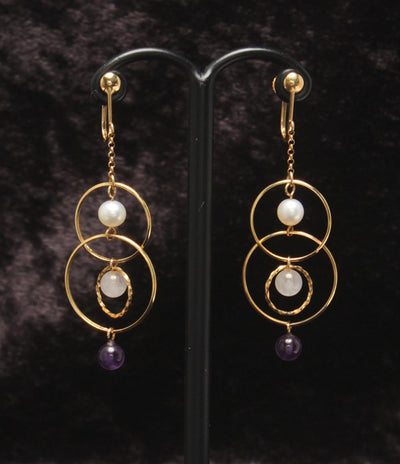 美品 イヤリング K18  K14 パール アメジスト ローズクォーツ レディース