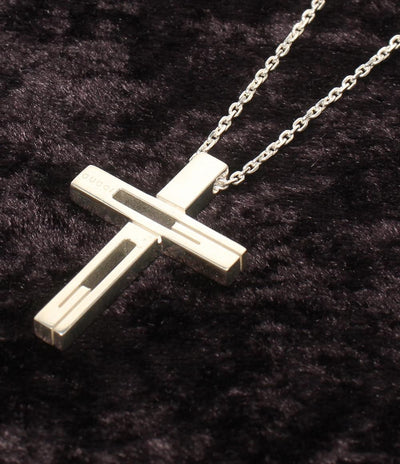 美品 GUCCI ネックレス SV925 カットアウトG クロスモチーフ ユニセックス グッチ