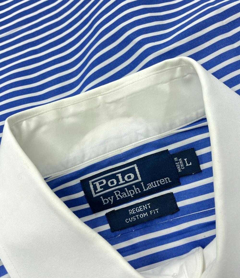 美品 ポロ・ラルフローレン ボーダー柄ワイドカラー長袖シャツ インパクト21 メンズ SIZE L POLO RALPH LAUREN