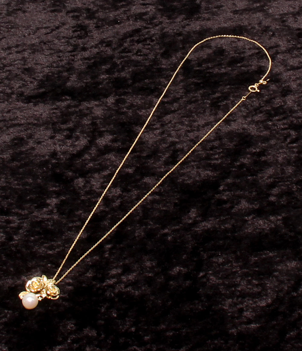 美品 IEI ネックレス K18 パール7.3mm ダイヤ 0.03ct フラワーモチーフ 花モチーフ レディース