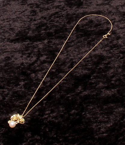 美品 IEI ネックレス K18 パール7.3mm ダイヤ 0.03ct フラワーモチーフ 花モチーフ レディース