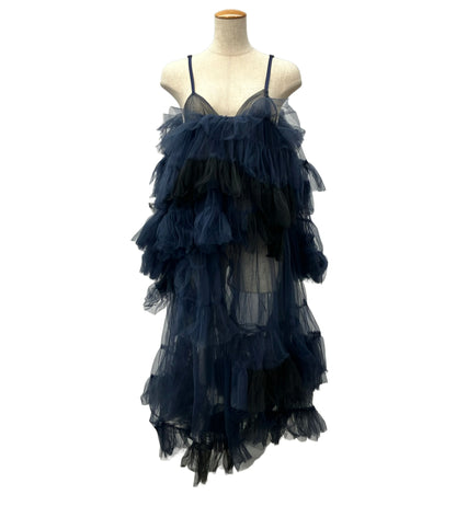 VIVIANO チュールキャミソールワンピース 青 黒 2024SS VSSS24TU03 レディース SIZE M ヴィヴィアーノ