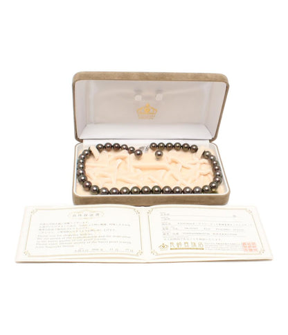 美品 ネックレス SV オーロラピーコック黒蝶真珠 9.2-11.9mm ピアス K14WG 黒蝶真珠10.1mm 2点セット レディース