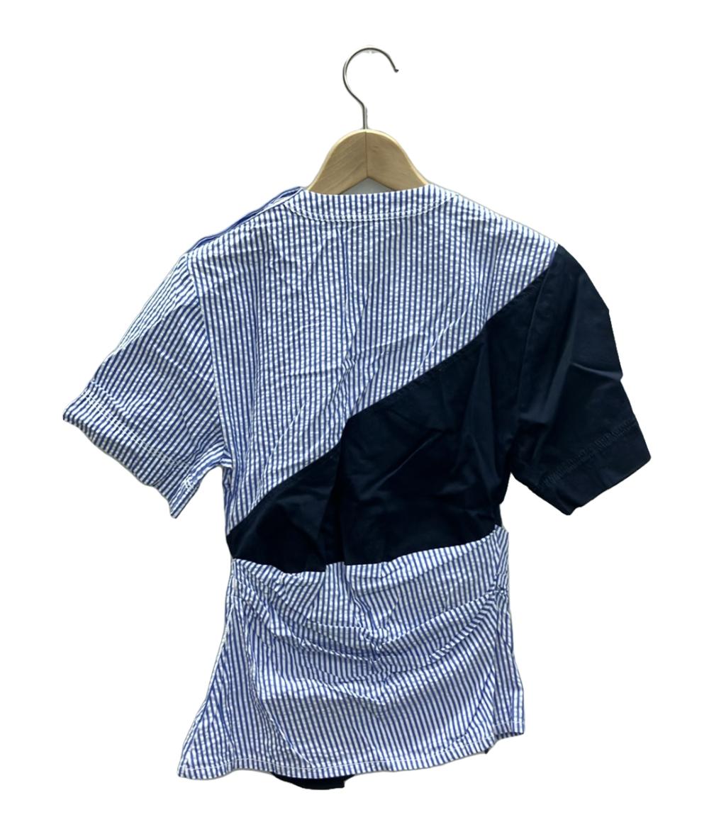 美品 セドリックシャルリエ ストライプ柄切り替え半袖ブラウス レディース (S) CEDRIC CHARLIER