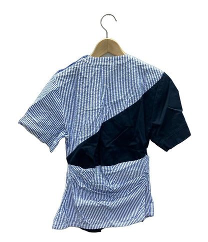 美品 セドリックシャルリエ ストライプ柄切り替え半袖ブラウス レディース (S) CEDRIC CHARLIER