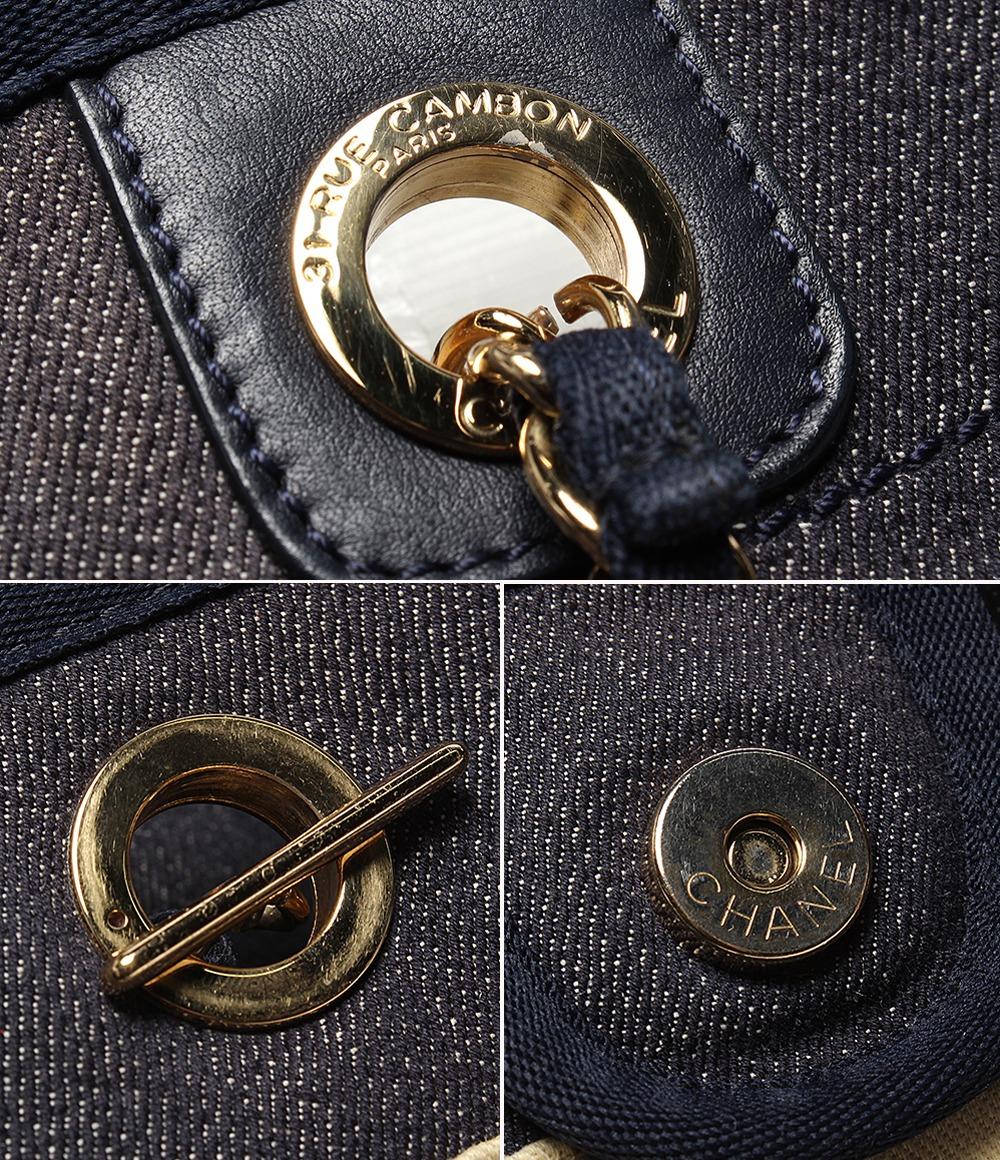 CHANEL トートバッグ チェーンショルダーバッグ 肩掛け ゴールド金具 デニム 17番台 ドーヴィル MM レディース シャネル