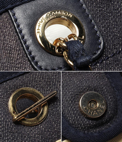 CHANEL トートバッグ チェーンショルダーバッグ 肩掛け ゴールド金具 デニム 17番台 ドーヴィル MM レディース シャネル