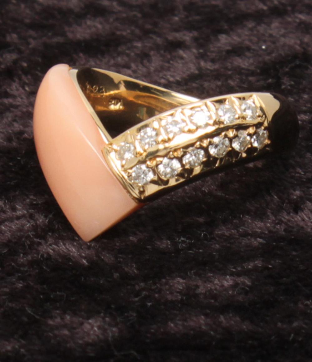 美品 リング 指輪 K18 ダイヤ 0.23ct コーラル サンゴ レディース SIZE 11号