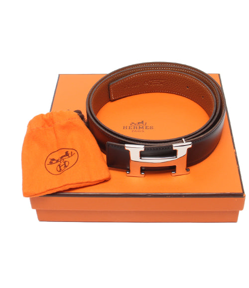 HERMES ベルト □M刻印 シルバー金具 Hバックル リバーシブル メンズ エルメス