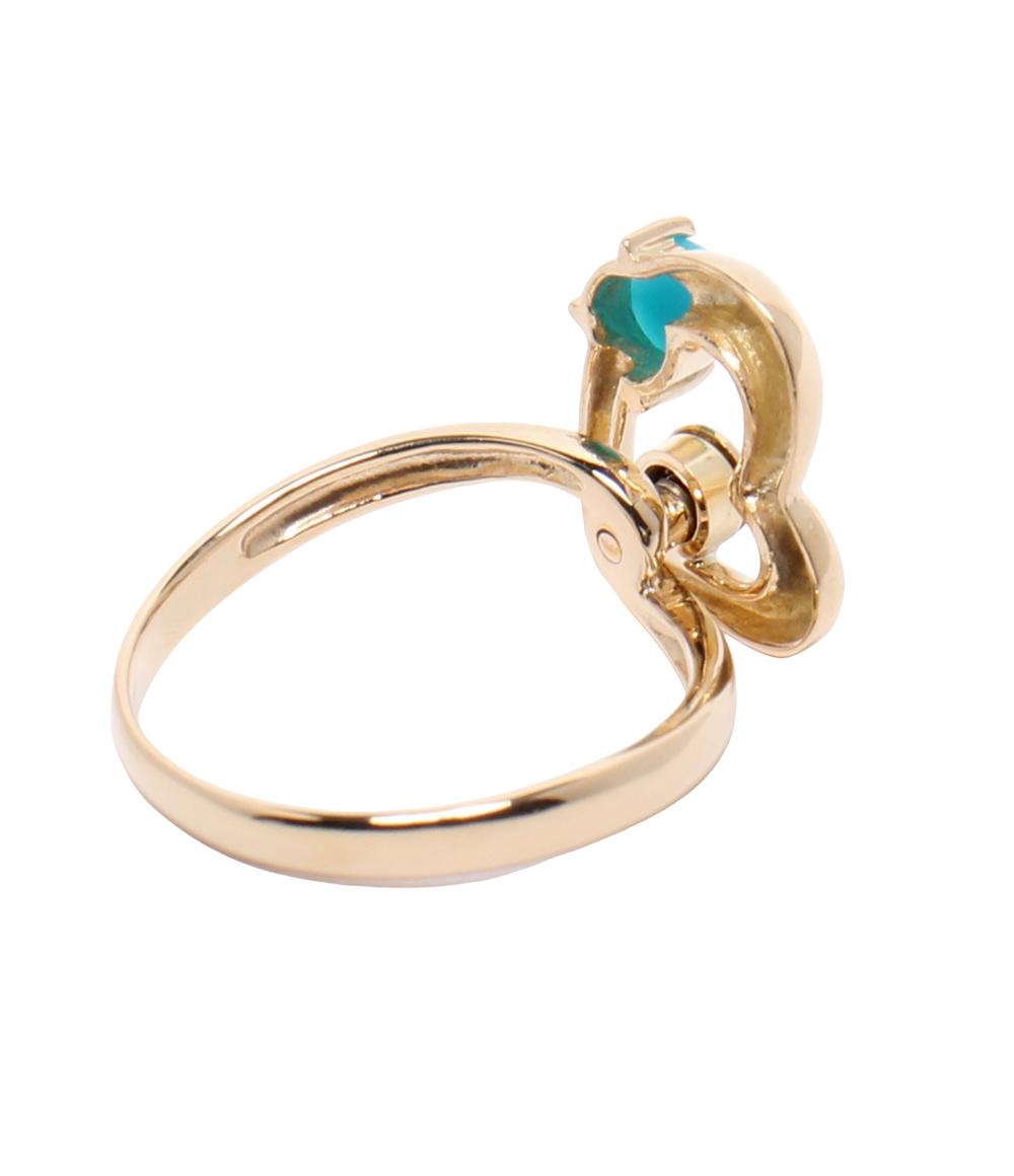 美品 リング 指輪 K18 ターコイズ ハートモチーフ レディース SIZE 10号