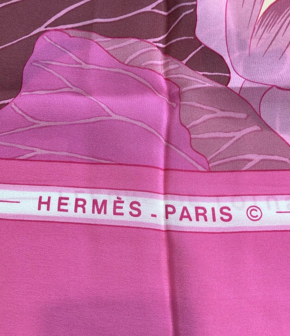 美品 エルメス スカーフ カレ140 シルク100% 蓮の花 FLEURS DE LOTUS レディース HERMES