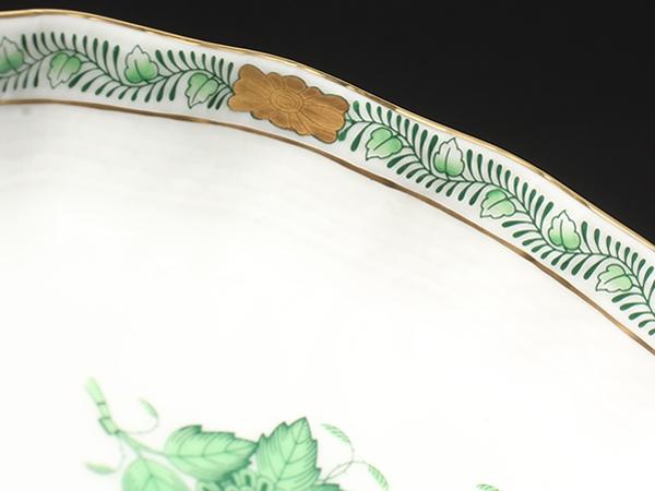 美品 HEREND スイートディッシュ オーバル 皿 15cm アポニーグリーン ヘレンド