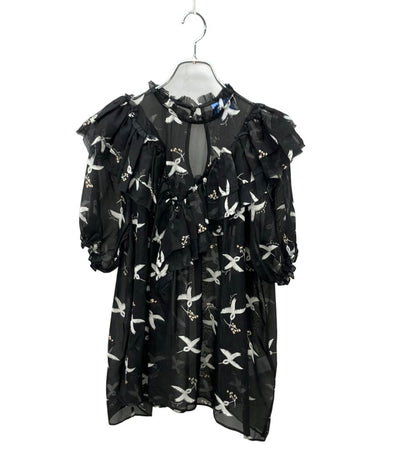 macgraw 半袖ブラウス フリル 透け感 シフォン フェミニン Migration Bird Print Blouse レディース SIZE aus14 (XL) マックグロー