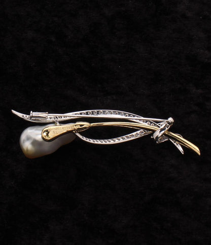 Uyeda Jeweller ブローチ K18 Pt950 バロックパール 約22x12mm ダイヤ レディース ウエダジュエラー