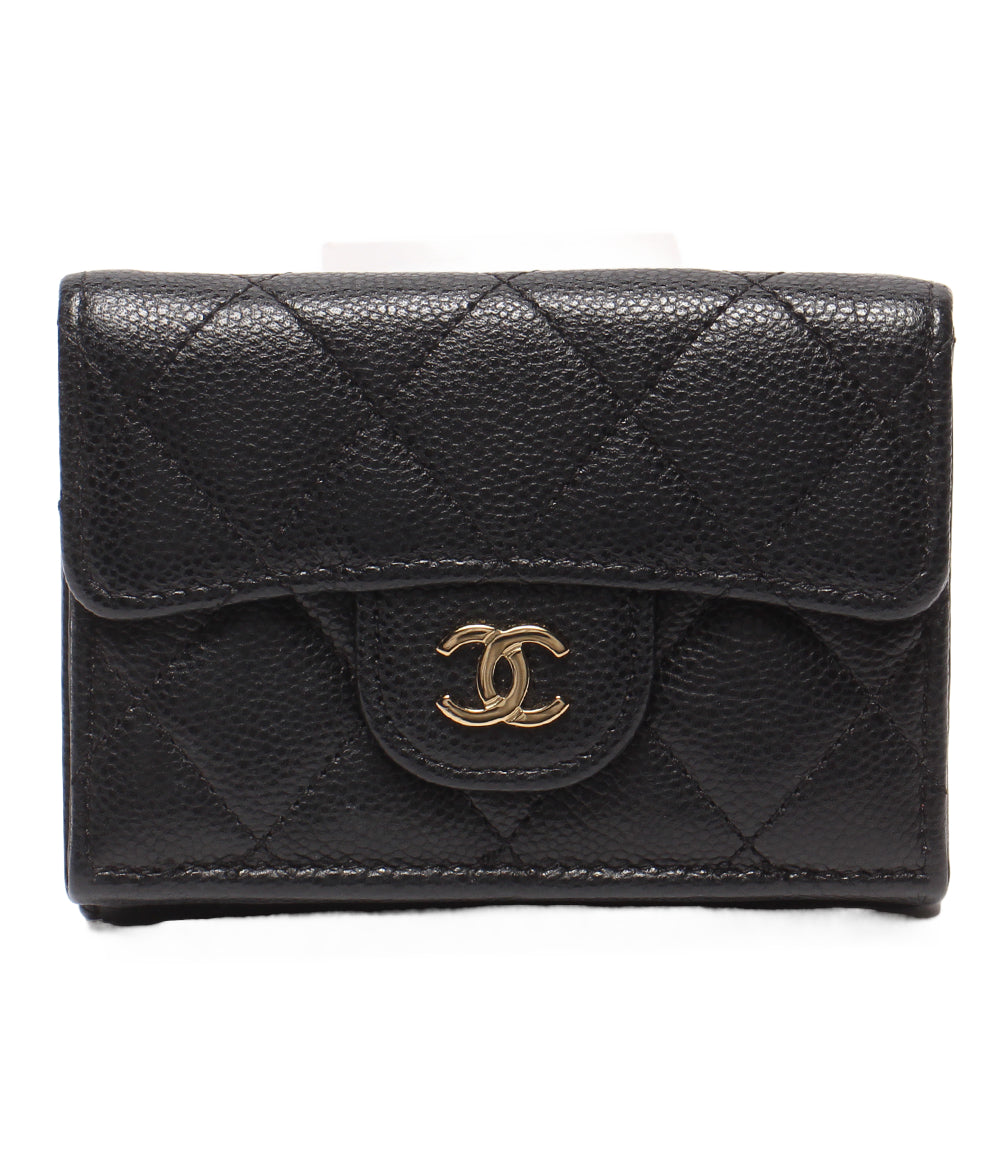 CHANEL 三つ折り財布 ゴールド金具 マトラッセ キャビアスキン レディース シャネル