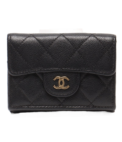 CHANEL 三つ折り財布 ゴールド金具 マトラッセ キャビアスキン レディース シャネル